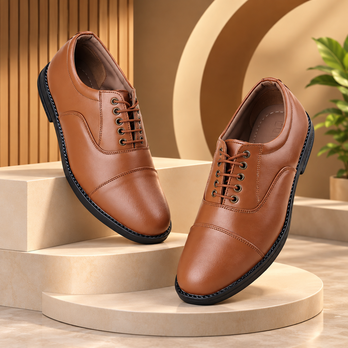 DUTYSOLE Oxford Premium Leather Shoes - Desert Tan | Formal Police Uniform Lace-Up Office Dress Shoes | Unisex