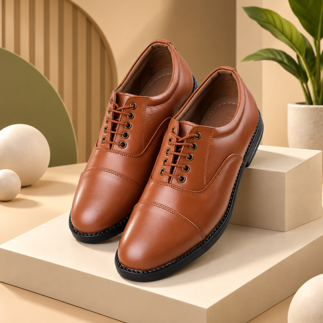 DUTYSOLE Oxford Premium Leather Shoes - Desert Tan | Formal Police Uniform Lace-Up Office Dress Shoes | Unisex