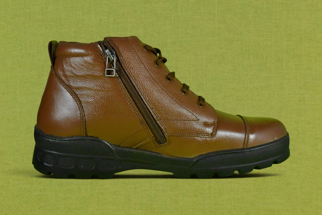 DUTYSOLE Premium Leather Combat Boots - Brown | Tactical Military Police Lace-Up Ankle Boots with Side Zipper | Unisex