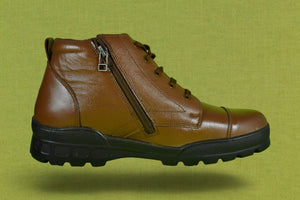 DUTYSOLE Premium Leather Combat Boots - Brown | Tactical Military Police Lace-Up Ankle Boots with Side Zipper | Unisex