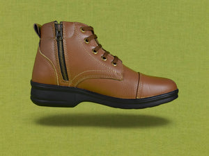 DUTYSOLE Premium Leather Marshall Boots - Tan | Tactical Military Police Lace-Up Ankle Boots with Side Zipper | Unisex