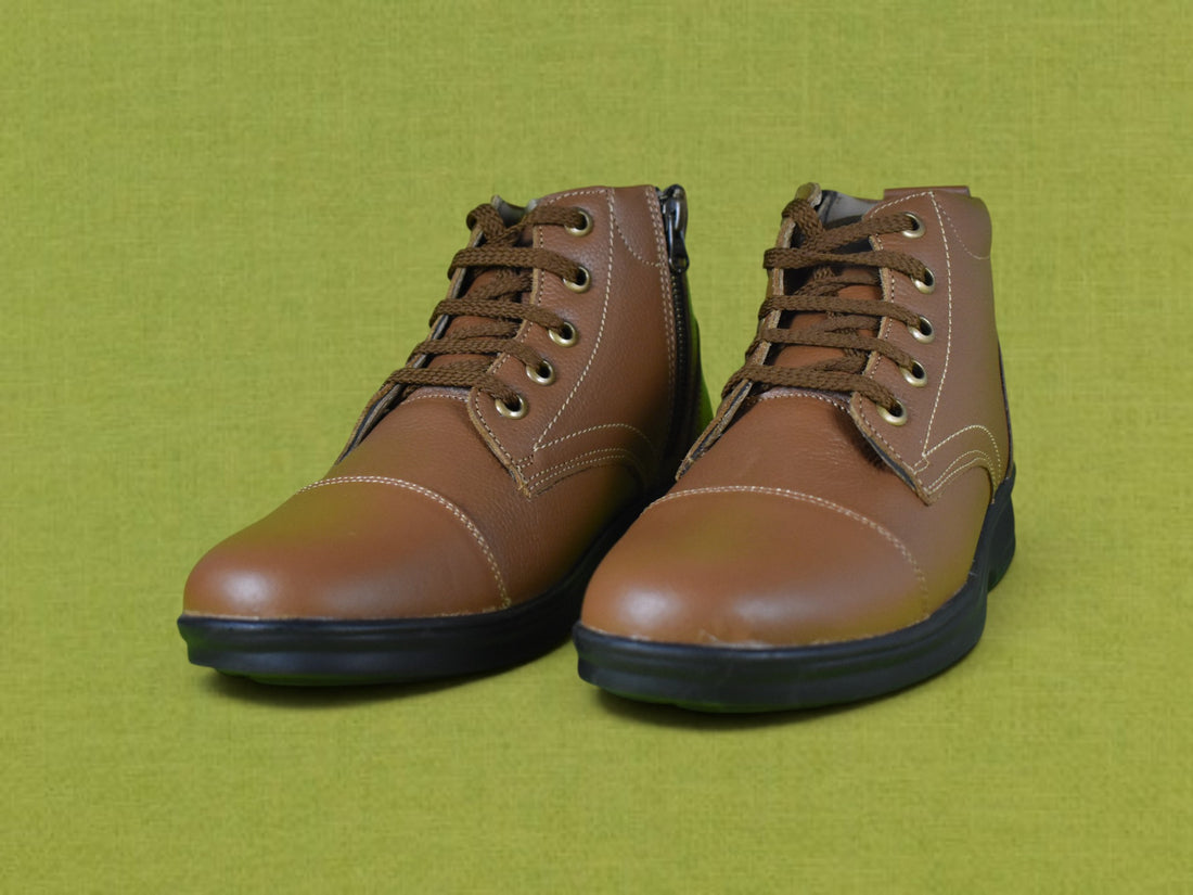 DUTYSOLE Premium Leather Marshall Boots - Tan | Tactical Military Police Lace-Up Ankle Boots with Side Zipper | Unisex
