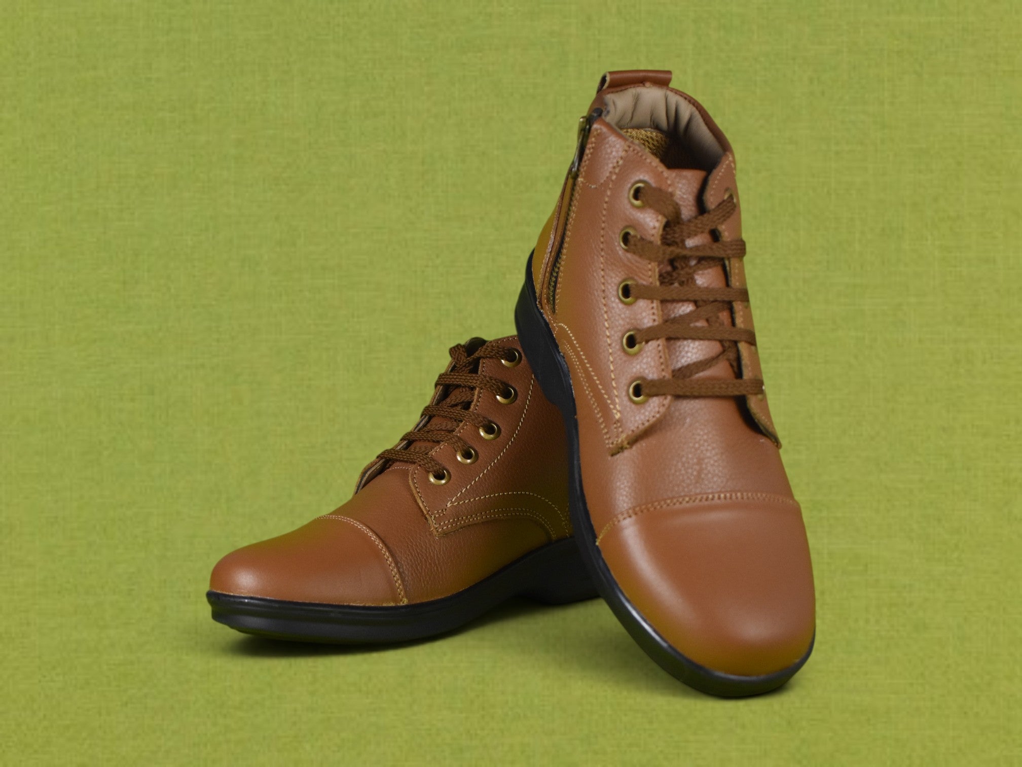 DUTYSOLE Premium Leather Marshall Boots - Tan | Tactical Military Police Lace-Up Ankle Boots with Side Zipper | Unisex