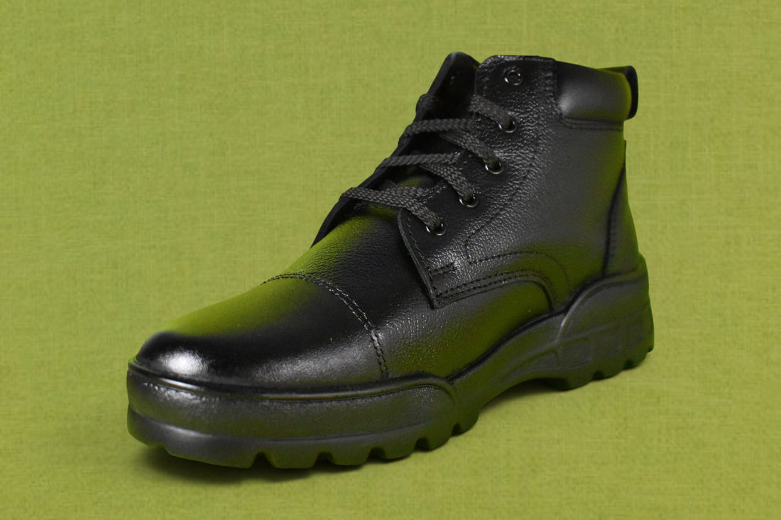 DUTYSOLE Premium Leather Combat Boots - Black | Tactical Military Police Lace-Up Ankle Boot | Unisex