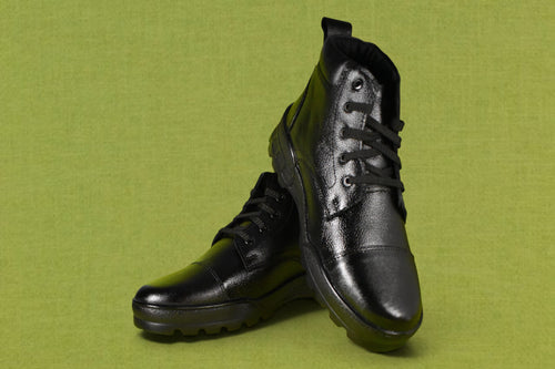 DUTYSOLE's COMBATS Premium Leather Boots - Black | Tactical Military Police Lace-Up Ankle Boots with Zipper | Unisex
