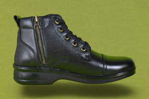 DUTYSOLE Premium Leather Marshall Boots - Black | Tactical Military Police Lace-Up Ankle Boots with Side Zipper | Unisex