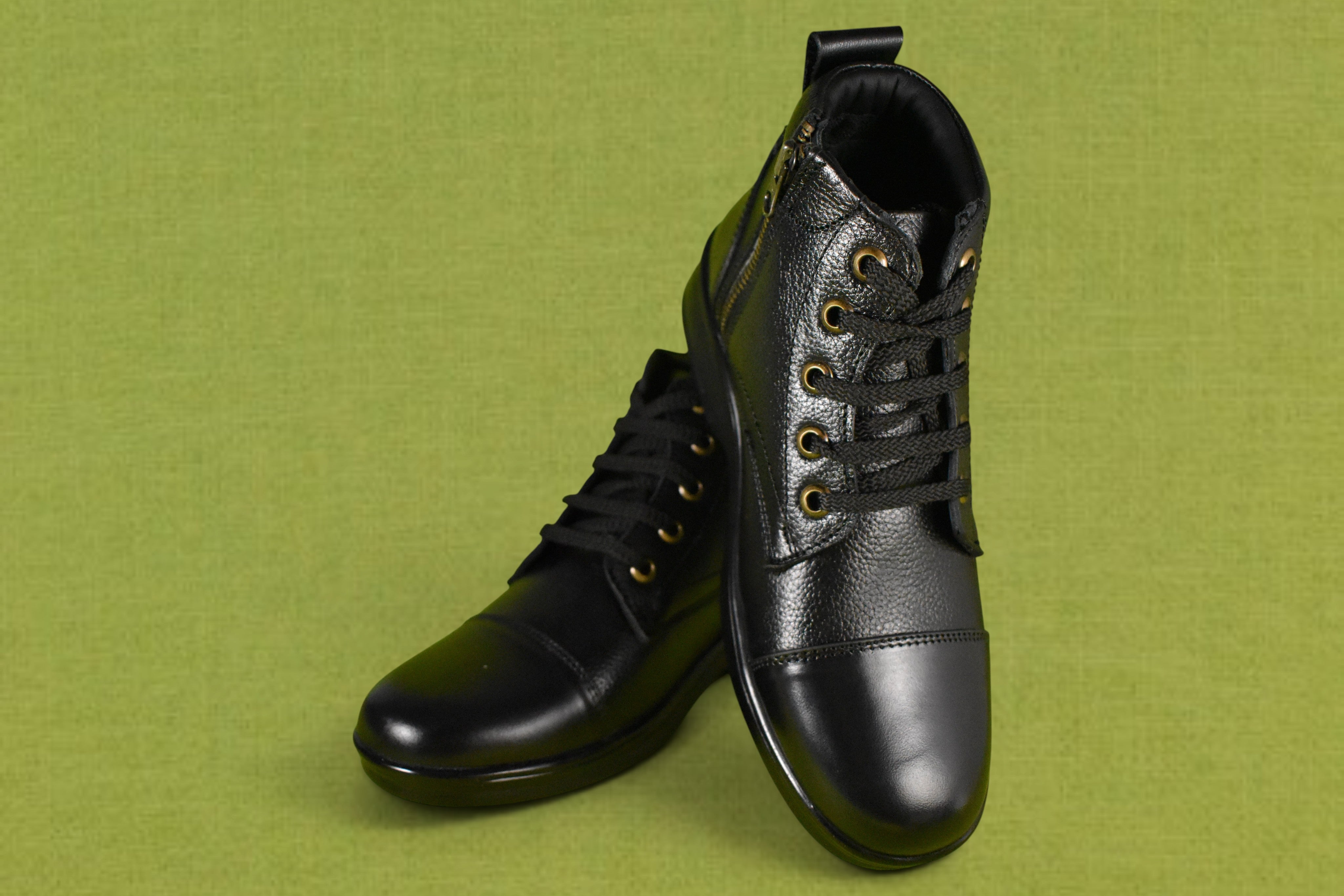DUTYSOLE Premium Leather Marshall Boots - Black | Tactical Military Police Lace-Up Ankle Boots with Side Zipper | Unisex