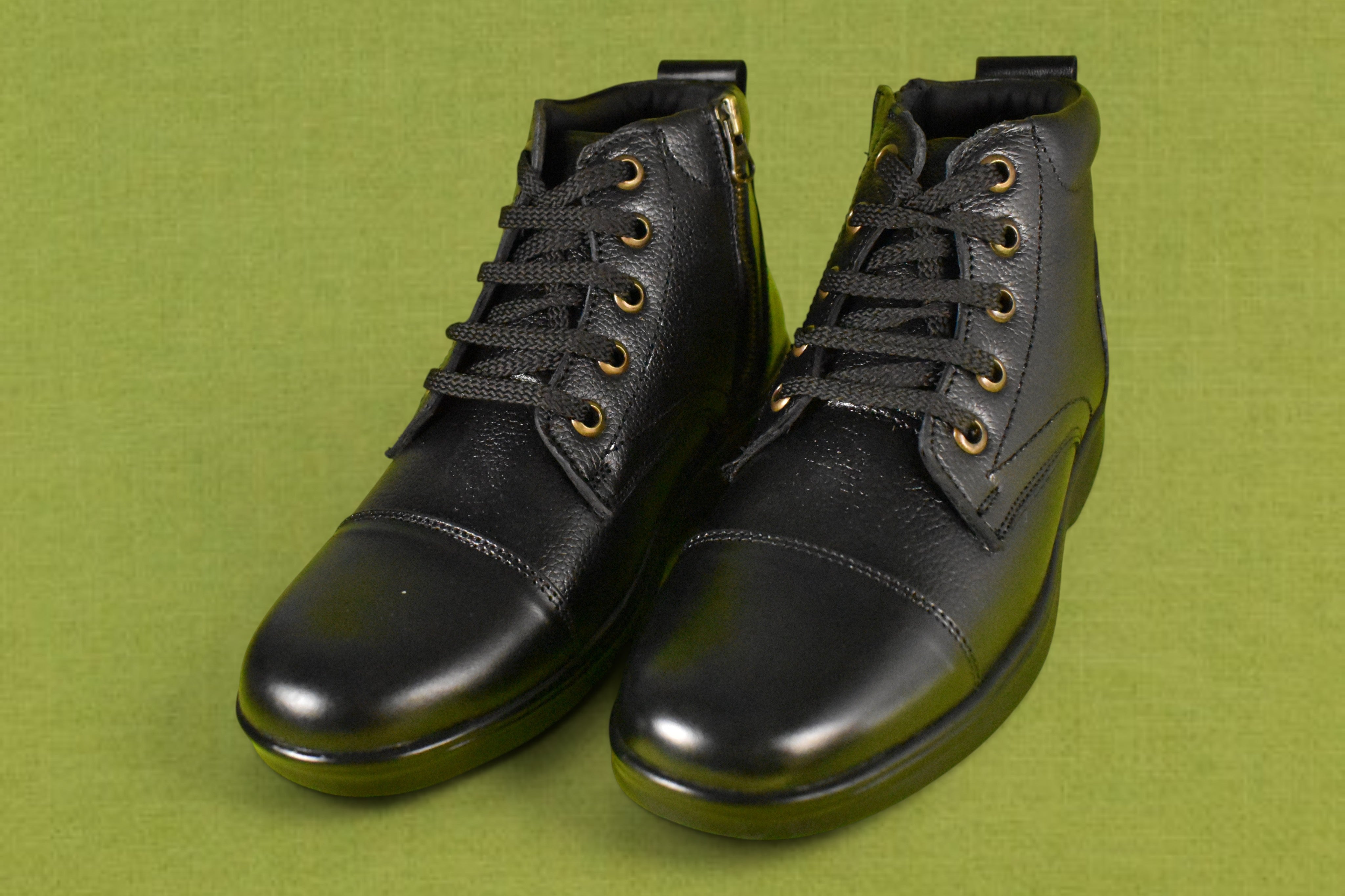 DUTYSOLE Premium Leather Marshall Boots - Black | Tactical Military Police Lace-Up Ankle Boots with Side Zipper | Unisex